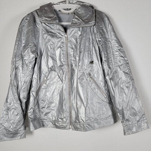 Zenergy by Chico's Womens Sz 1 Silver Metallic Full Zip Windbreaker Jacket - Picture 1 of 7